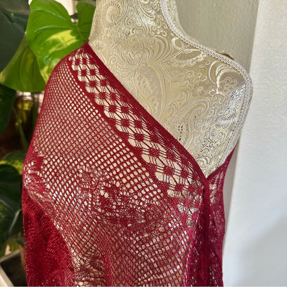 Sexy Burgundy Fringe Shawl Beach Vacation Summer Coachella Poolside Bikini Cover - Picture 2 of 7